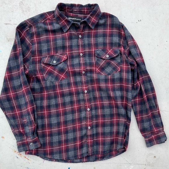 Men's Molokai Surf Multicolor Plaid Flannel L Cotton Pocket Button Beach 90s Y2K - Picture 1 of 13